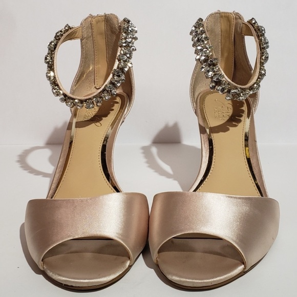 Badgley Mischka Satin Crystal Jeweled Heels - Picture 2 of 12
